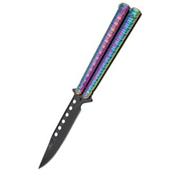 Third Decor Habitat Balisong Knife Rainbow Stainless Steel, Black 420 (16071N)