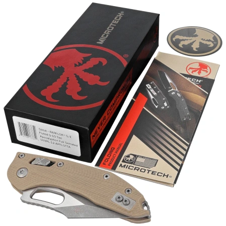 Microtech Stitch-M Ram-Lok S/E Knife Tan Fluted G10, Apocalyptic F/S M390MK by Borka Blades and Tony Marfione (169RL-12APFLGTTA)