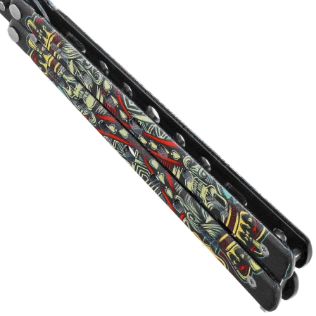 Nóż składany motylek Third Decor Habitat Balisong K3100 3D Poker Skull Print 420, Comb-Style Blade 420 (TH-K3100)