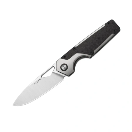 Kizer Serpentine Knife Silver Titanium / Black Carbon Fiber, Satin Elmax by Jonathan Styles (Ki3759FDA1)