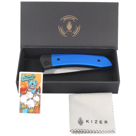 Kizer Mini MoMo Knife Black-Blue Aluminum, Satin 154CM by Vladimir Legachev (V3663C1)