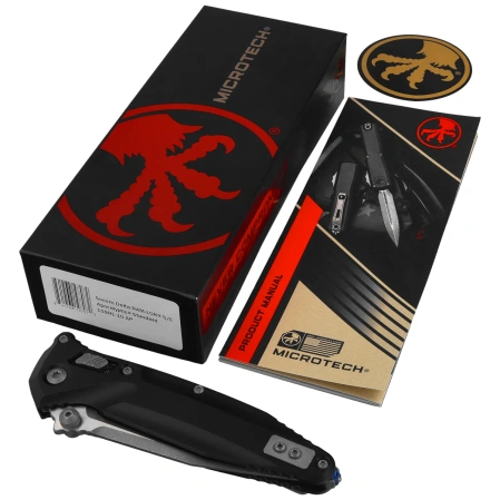 Microtech Socom Delta Ram-Lok S/P-M Black Aluminum, Apocalyptic M390MK by Tony Marfione (159RL-10AP)