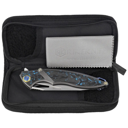 Rike Knife RK1902- B/CF Grey Titanium / Blue Carbon Fiber, Bead Blasted M390