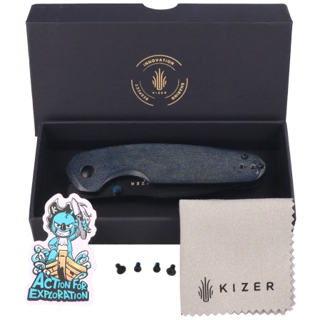 Kizer Meteora Knife Blue Canyon Richlite, Black PVD Nitro-V by Evgeniy Bulychev (V3730A3)