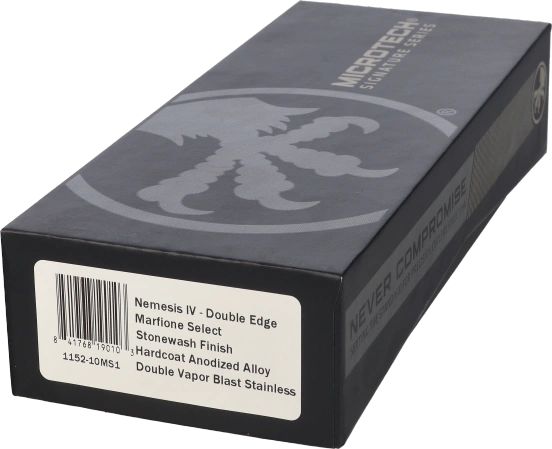 Microtech Nemesis Gen IV D/E Marfione Select OTF Knife Black Aluminum, Stonewashed M390MK by Tony Marfione (1152-10MS1)