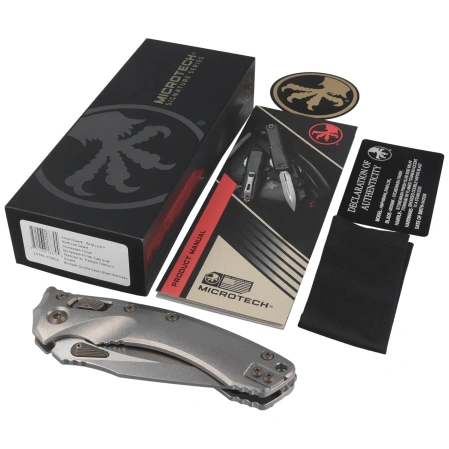 Nóż składany Microtech Amphibian Ram-Lok S/E Marfione Select Slab Side Titanium, Flamed HW, Stonewashed M390MK by Tony Marfione (137RL-10MS4)