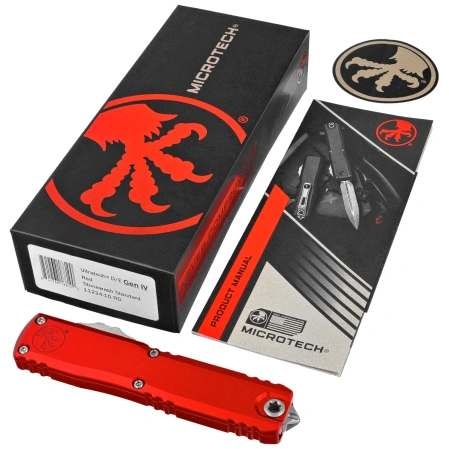Nóż automatyczny OTF Microtech Ultratech Gen IV D/E Red Aluminium, Stonewashed M390MK by Tony Marfione (11224-10RD)