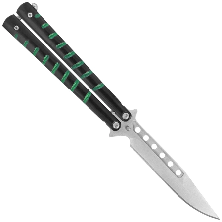 Third Decor Habitat Balisong Knife Black/Green Stainless Steel, Satin 420 (16071V)