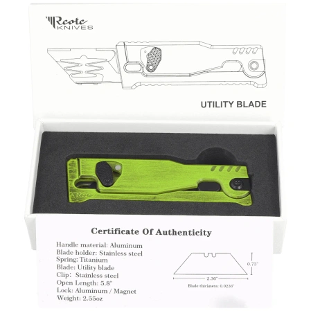 Reate EXO-U V2 Utility Knife Green Plain Aluminum, Stainless Steel