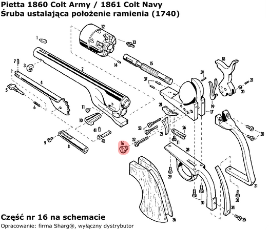 Screw fixing the position of the Rew arm. Pietta 