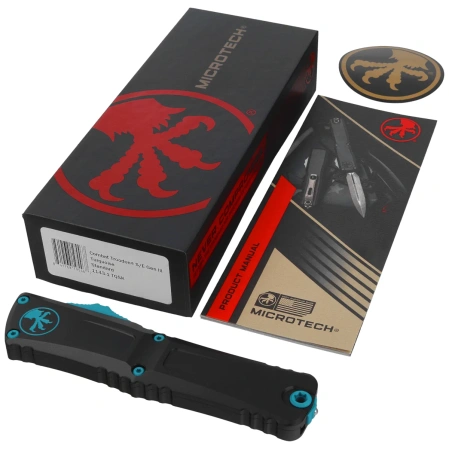 Microtech Combat Troodon Gen III S/E OTF Knife Black Aluminum, Turquoise M390MK by Tony Marfione (1143-1TQSK)