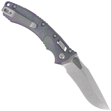 Nóż składany Microtech Amphibian Mini Ram-Lok S/E Marfione Select Nebula Green Slab Side Titanium, Purple Bksp, Stonewashed M390MK by Tony Marfione (137MRL-10MS17)