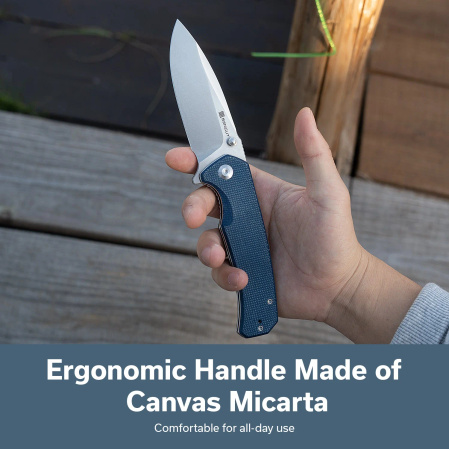 Sencut Skarnax Knife Blue Canvas Micarta, Satin 9Cr18MoV (S24025-3)