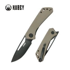 Kubey Knife Thalia Tan G10, Blackwashed 14C28N (KU331U)