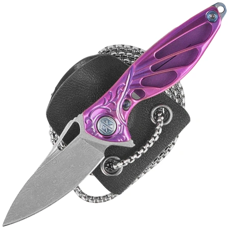 Rike Knife Mini Hummingbird Purple Titanium, Rose Damascus by Richard Wu (RK-MINI-PU)