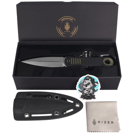 Kizer Hidden Agenda Knife Black-Green G10, Satin AEB-L by Justin Lundquist (1083A2)