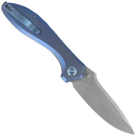 Kubey Ruckus Knife Blue Titanium, Beadblasted CPM 20CV by Sherif Manganas (KB314R)