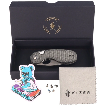 Kizer Microbe Knife Black Norplex UltreX Micarta, Satin 14C28N by Maksim Epifantsev (V2742A2)