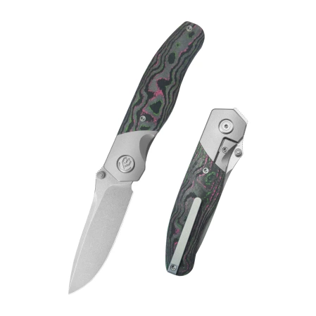 KB Kubey Velvet Snake Knife Gray Titanium / Watermelon Sugar Camo Carbon, Stonewashed M390 by Bastard Knives (KB266A)