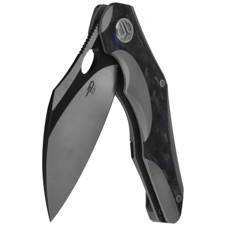 Bestech Nogard Grey Titanium/Black Blue Marbled Carbon Fiber, Satin/Black Stonewashed M390 by Kombou Knife (BT2105A)