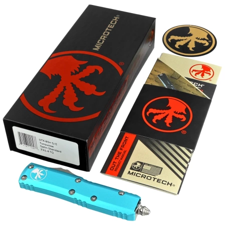 Microtech UTX-85 S/E OTF Knife Turquoise Aluminum, Satin M390 (231-4TQ)