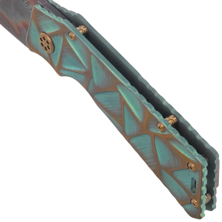 Medford TFF-1 Knife Green Brsh/Bronze ''Stained Glass'', Bronze HW, Brsh/Bronze Clip, Vulcan S45VN by Greg Medford (MK0144VQ-35A4-T1C1-Q4)