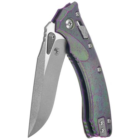 Microtech Amphibian Mini Ram-Lok S/E Marfione Select Knife Nebula Green Slab Side Titanium, Purple Bksp, Stonewashed M390MK by Tony Marfione (137MRL-10MS17)