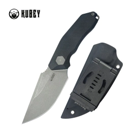 Kubey Basilisk Fixed Knife Black G10, Stonewashed 14C28N by Damned Designs (KU381A)