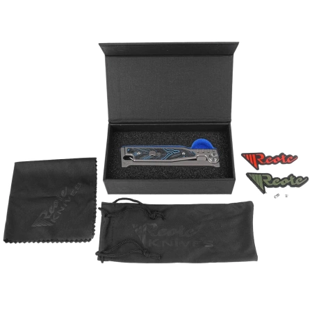 Reate Knife EXO-M OTF Gravity T/E Bead Blasted Titanium/Damascus Blue-Black G10, Satin Elmax