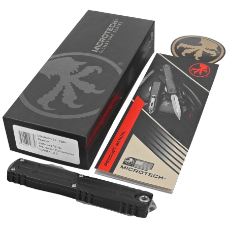 Microtech Ultratech Gen III EX-ZBP Bayonet OTF Knife Black Aluminium, Stonewashed F/S M390 by Tony Marfione (1120EX-12S)