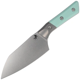 Microtech Santoku 6'' Kitchen Knife Titanium Bolster/Caribbean Blue G10, Stonewashed M390MK (3200B-10CA)