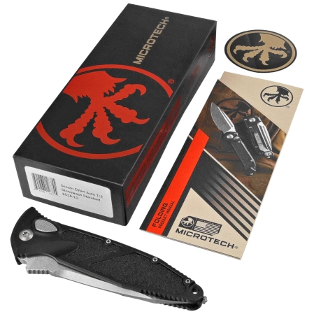 Microtech Socom Elite Auto T/E Automatic Knife Black Aluminum, Stonewashed M390 by Tony Marfione (161A-10)