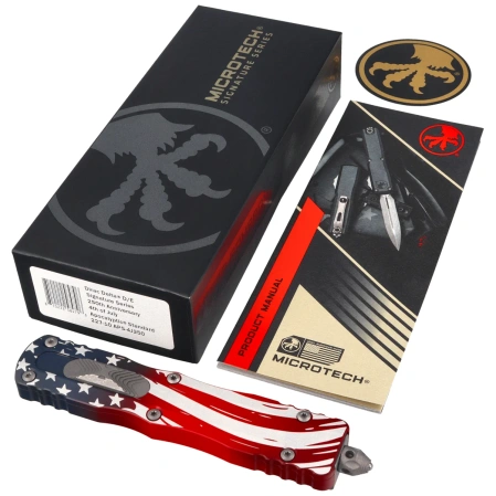 Nóż automatyczny OTF Microtech Dirac Delta D/E Signature 250th Anniversary 4th of July Aluminium, Apocalyptic M390MK by Tony Marfione (227-10APS-4J250)