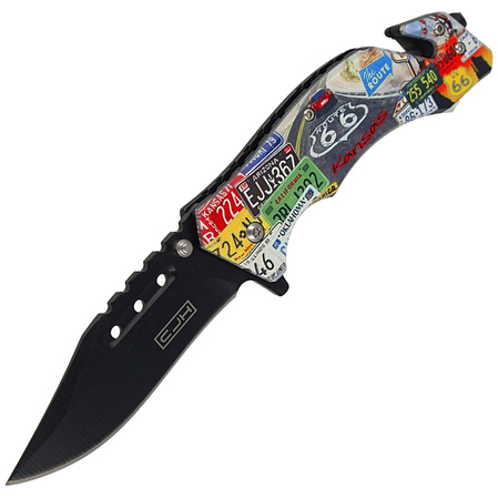 Herbertz CJH Rescue Knife motiv US Route 66, Black Blade 420 (44005)