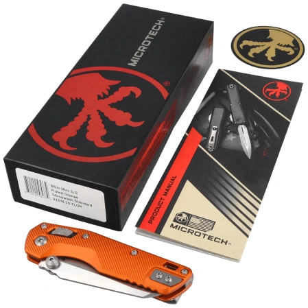 Microtech MSI Mini Ram-Lok S/E Knife Orange Fluted Aluminum, Stonewashed M390MK by Tony Marfione (210M-10FLOR)