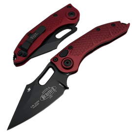 Microtech Stitch-A S/E Knife Tactical Merlot Aluminum, Black M390 by Borka Blades and Tony Marfione (169-1MR)