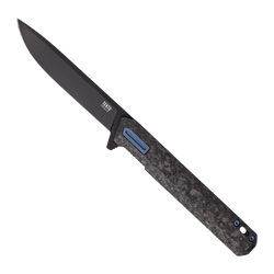 Tekto F2 Bravo Knife Black Forged Carbon Fiber, Blue HW/Clip, Titanium-Coated D2