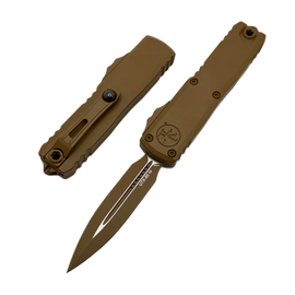 Microtech UTX-85 Gen IV D/E OTF Knife Cerakote Tan Aluminum, Cerakote Tan M390MK by Tony Marfione (12324-1CTA)