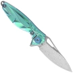 Rike Knife Mini Hummingbird Green Titanium, Rose Damascus by Richard Wu (RK-MINI-G)