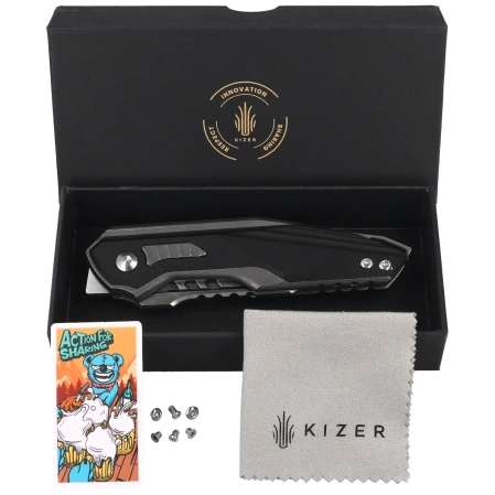 Kizer Zero Knife Gray Titanium / Black Aluminium, Hand Brushed S45VN by Maciej Torbe (Ki3664A2)