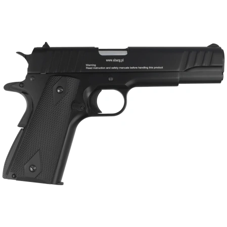 Zestaw pistolet wiatrówka Voltran Ekol ES 1911 v2 Black 4.5 mm - Blow Back, 1500 BBs, 10 kapsuł, tarcze