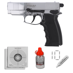 Zestaw pistolet wiatrówka Voltran Ekol ES 55 Shiny 4.5 mm, 1500 BBs, 10 kapsuł, tarcze