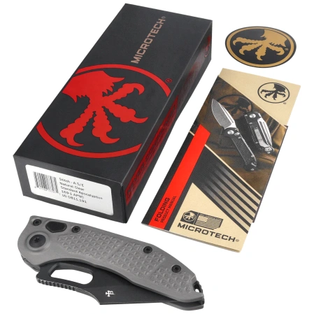 Nóż automatyczny Microtech Stitch-A S/E Natural Clear Aluminium, Black Apocalyptic M390 by Borka Blades and Tony Marfione (169-1APNC)