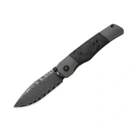 Kizer Coywolf Knife Gray Titanium / Black Carbon Fiber, Acid-Washed Damascus by Derek Sharon (Ki3685A1)