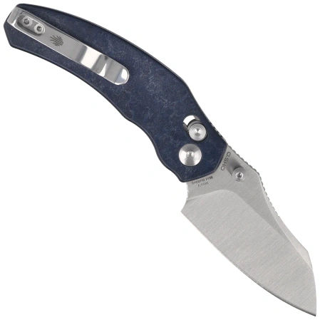 Kizer Mini Bulldog Knife Blue Canyon Richlite, Satin Nitro-V by O.SHO (V3672SA3)