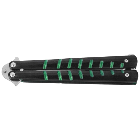 Third Decor Habitat Balisong Knife Black/Green Stainless Steel, Satin 420 (16071V)