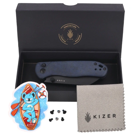 Kizer Drop Bear 2 Knife Blue Canyon Richlite, Matte DLC Basic Nitro-V by Azo (V3619.2CS1)