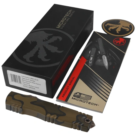 Microtech Luminary ZBP D/E Signature OTF Knife Olive Backwoods Camo Aluminum, Olive Backwoods Camo M390MK by Tony Marfione (1270-1WOOCS)