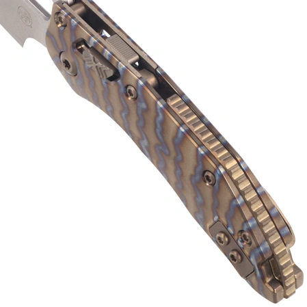Microtech M-Stitch Ram-Lok S/E Marfione Select Knife Slab Side Flamed Titanium, Bronze HW Stonewashed M390MK by Borka Blades and Tony Marfione (169MRL-10MS7)