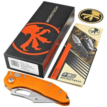 Microtech Stitch-A S/E Automatic Knife Orange Tangerine Aluminum, Stonewashed M390MK by Borka Blades and Tony Marfione (169-10OT)